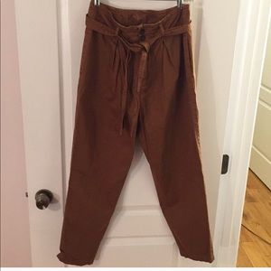 FREE PEOPLE TERRA-COTTA CROPPED PAPER BAG PANTS